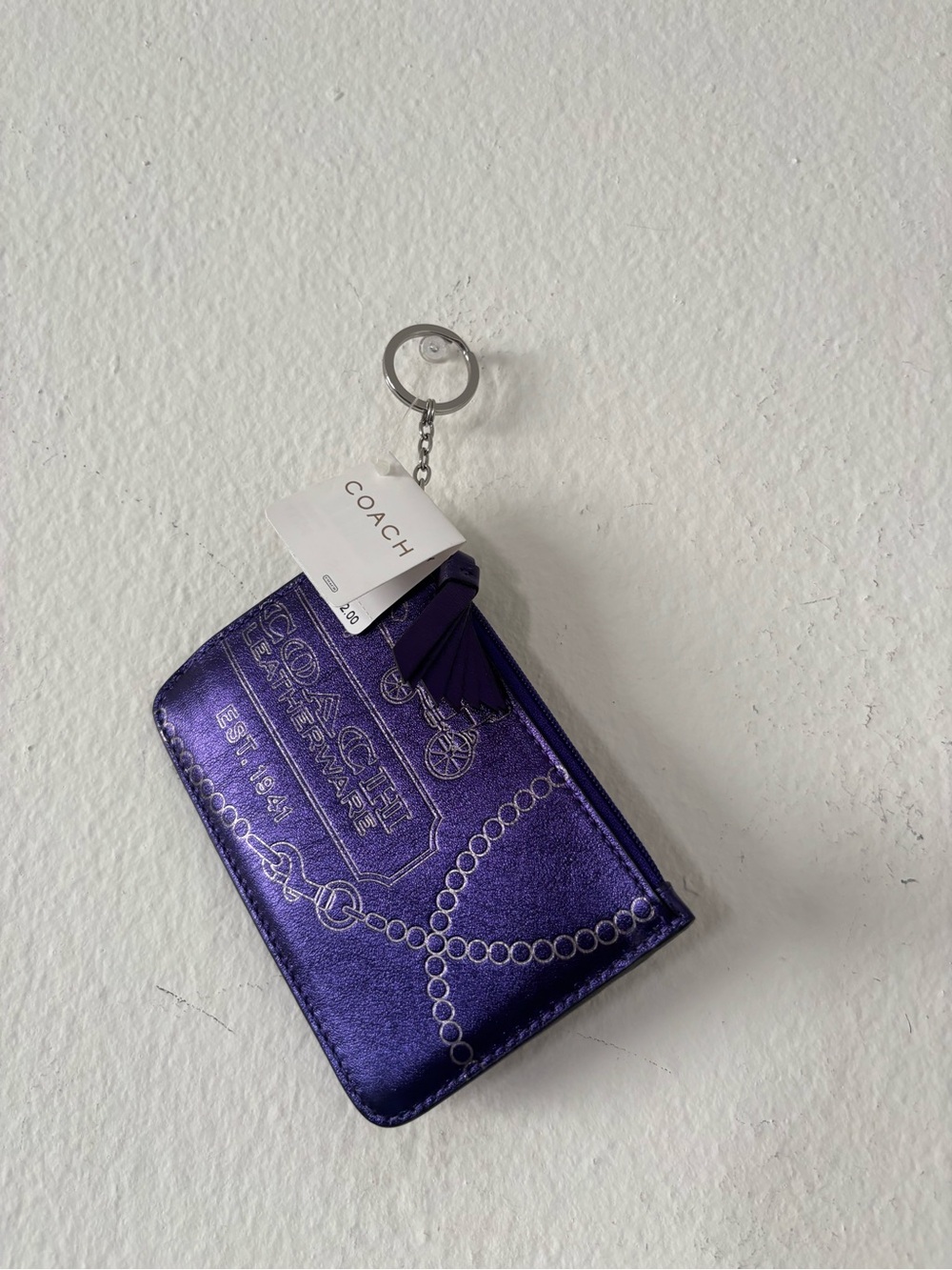 Coach Purple Triangular Keychain Wallet  brand new with tags with White Embossed
